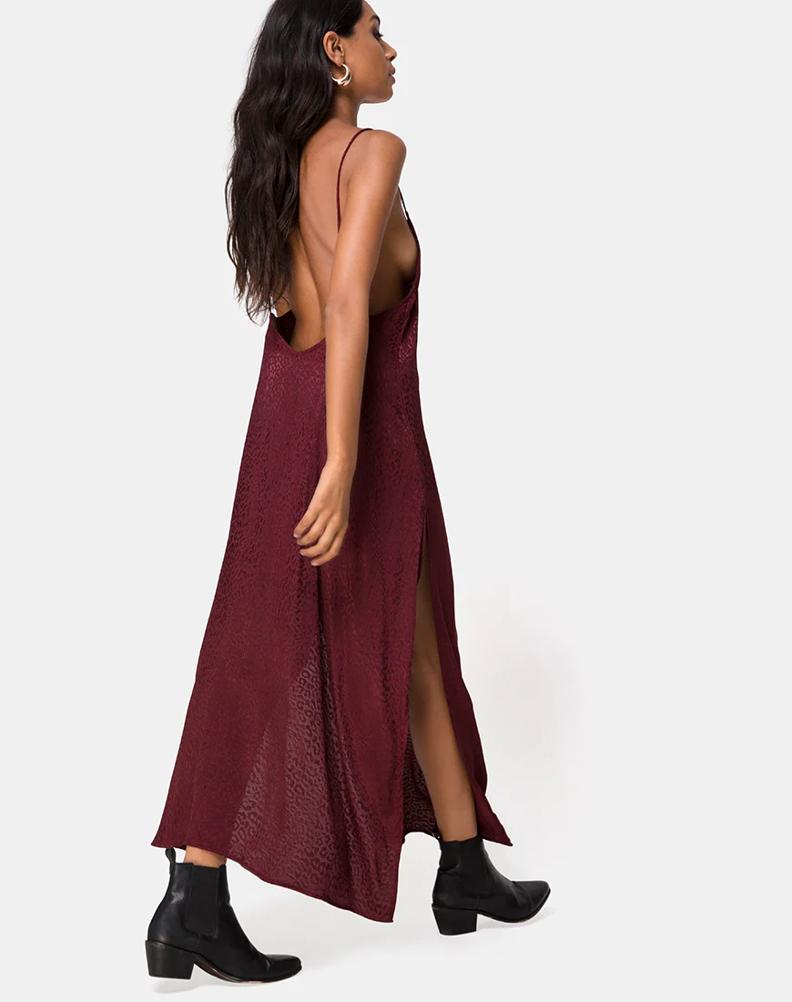 Hime Dress in Satin Cheetah Burgundy - Image 4