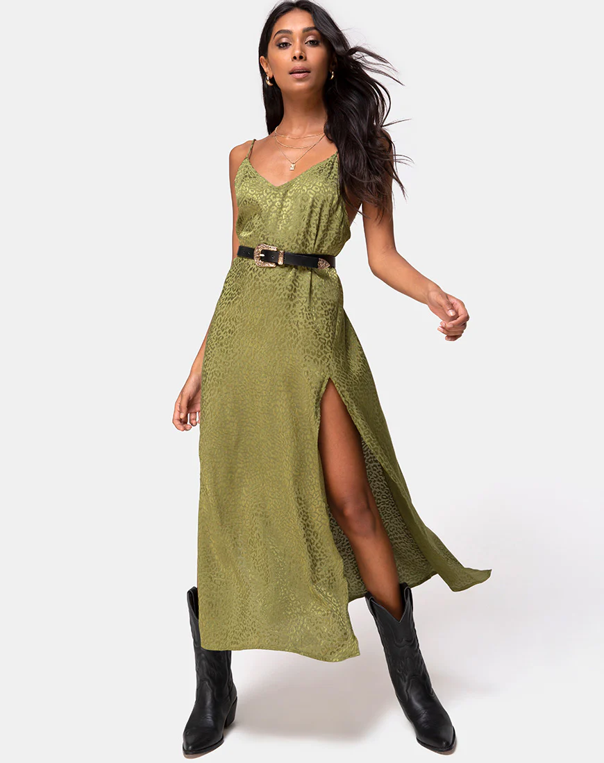 Hime Dress in Satin Cheetah Khaki - Image 2