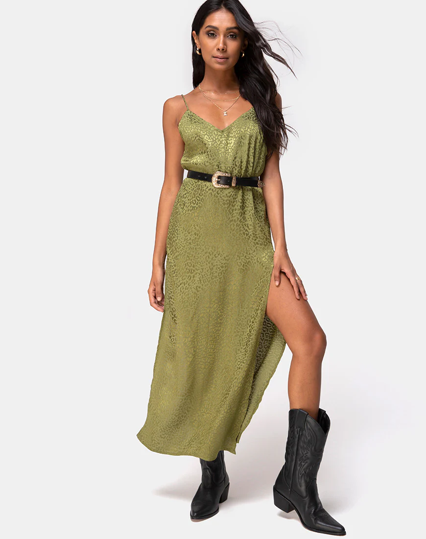 Hime Dress in Satin Cheetah Khaki - Image 4