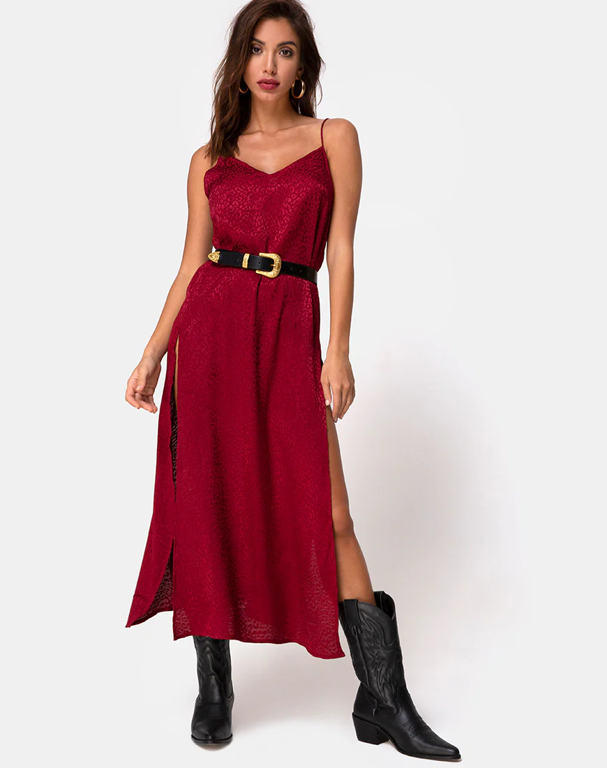 Hime Maxi Dress in Satin Cheetah Raspberry - Image 2