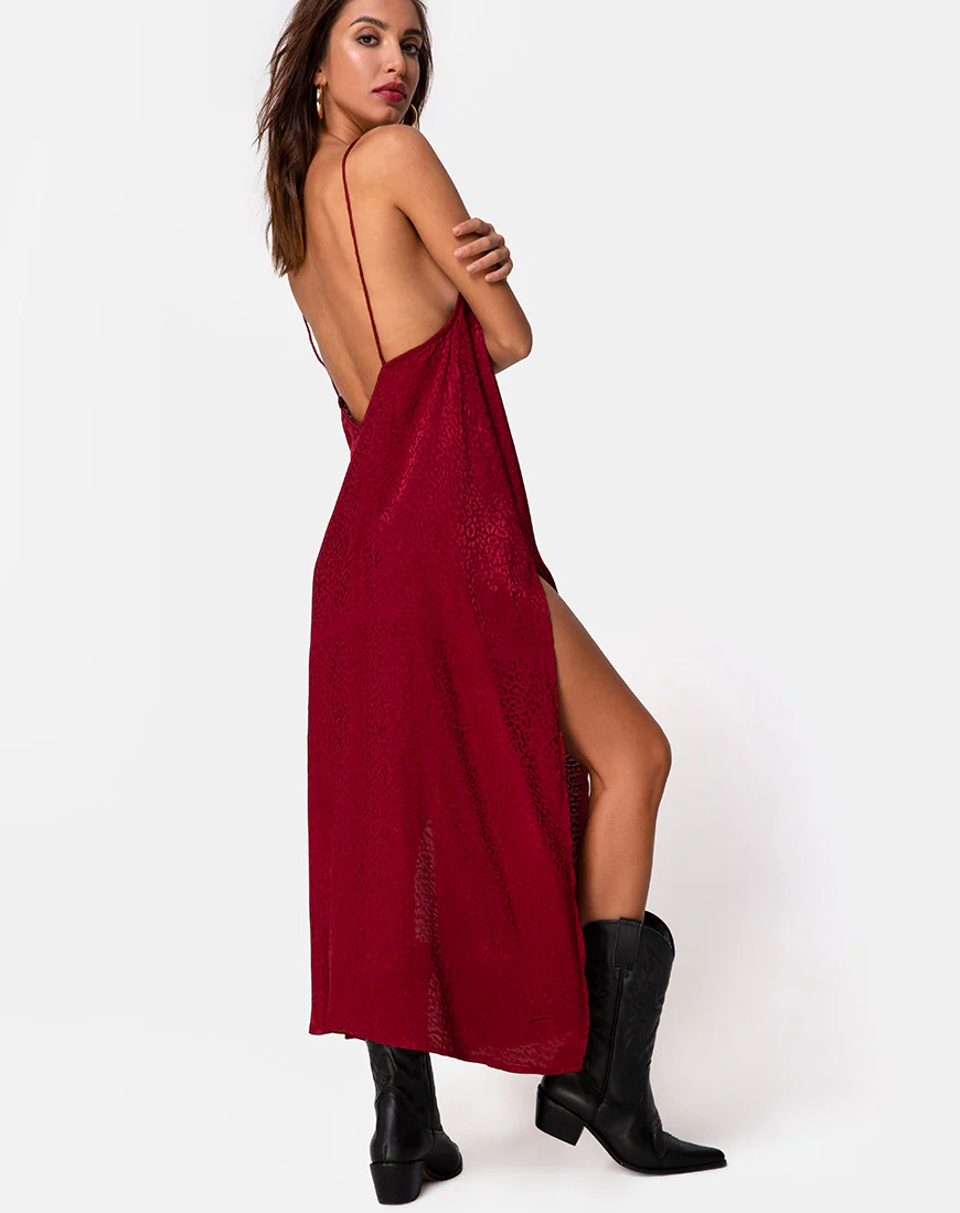 Hime Maxi Dress in Satin Cheetah Raspberry - Image 3