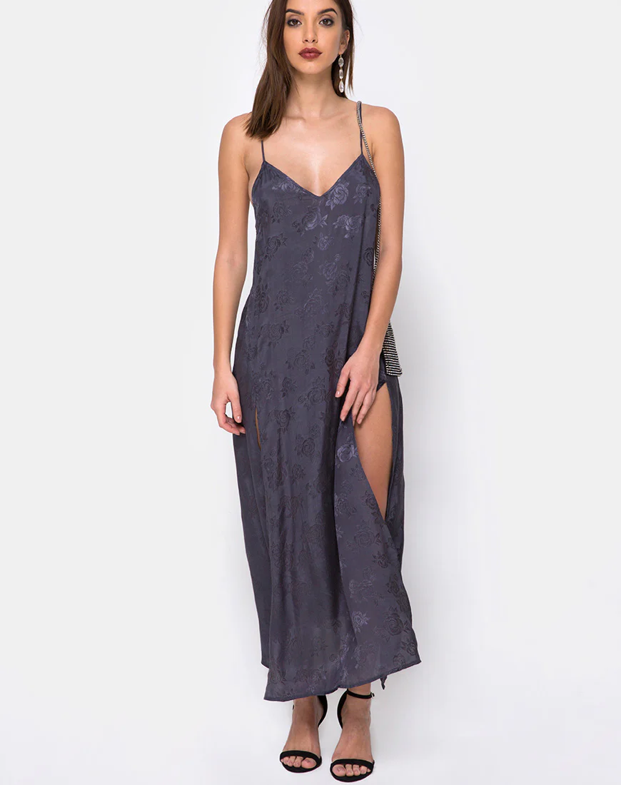 Hime Maxi Dress in Satin Grey Rose - Image 3