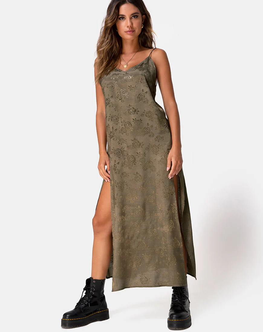 Hime Maxi Dress in Satin Rose Silver Grey - Image 3