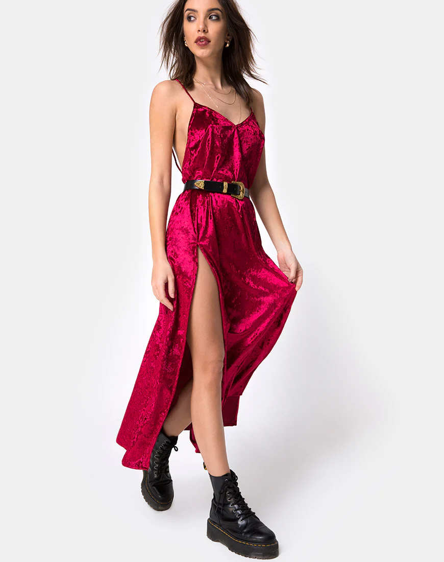 Hime Maxi Dress in Burgundy Velvet - Image 3