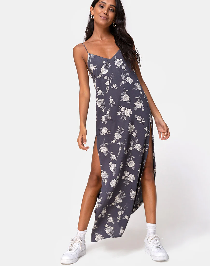 Hime Maxi Dress in White Rose Grey - Image 4
