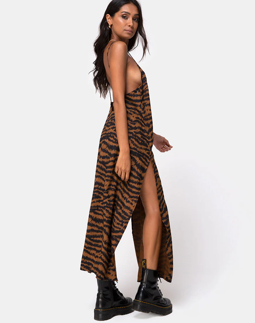 Hime Maxi Dress in Animal Drip Brown - Image 3