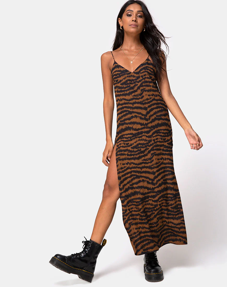 Hime Maxi Dress in Animal Drip Brown - Image 4