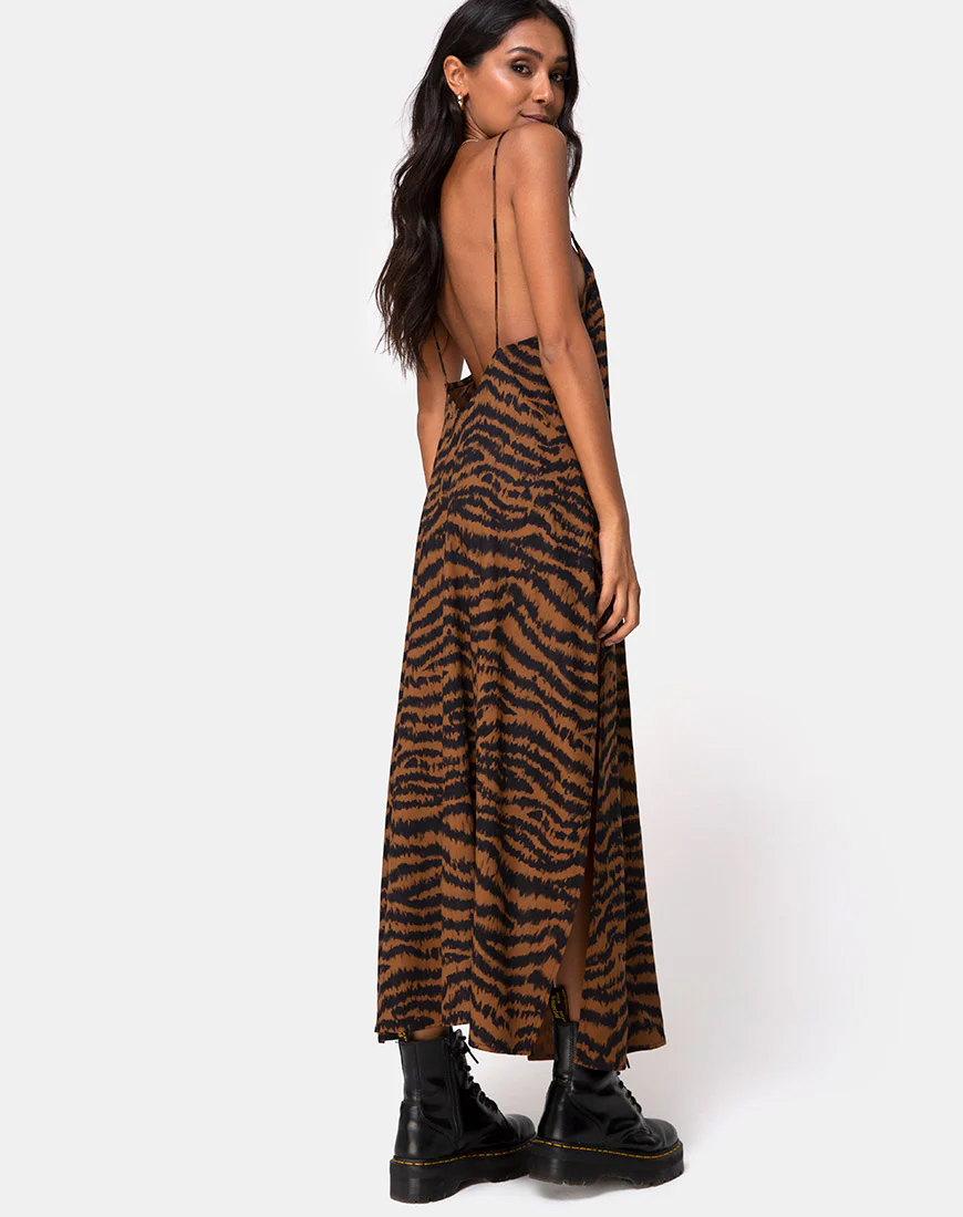 Hime Maxi Dress in Animal Drip Brown - Image 5