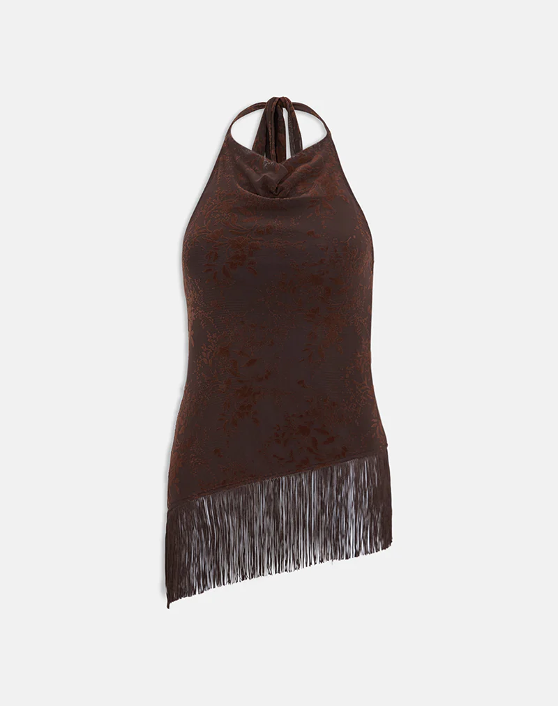 Hineco High Neck Top in Fine Leaf Flower Ganache - Image 6