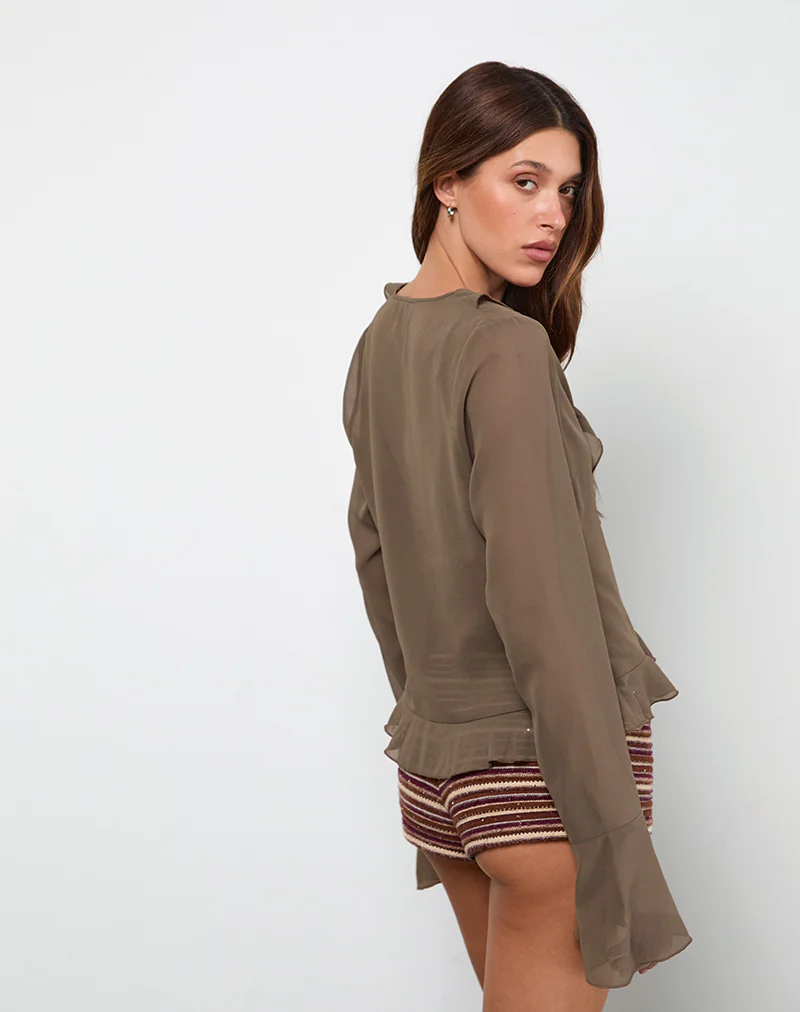 Hirap Blouse with Scarf in Chiffon Coffee - Image 3