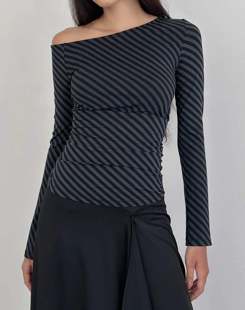 Hoang Slouch Top in Oblique Stripe Ocean Storm - Image 4