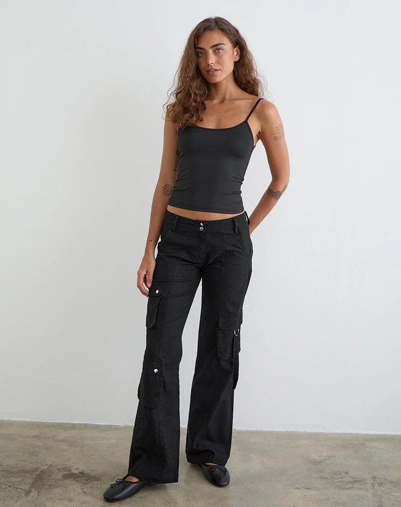 Hojo Linen Cargo Pants in Black - Image 2