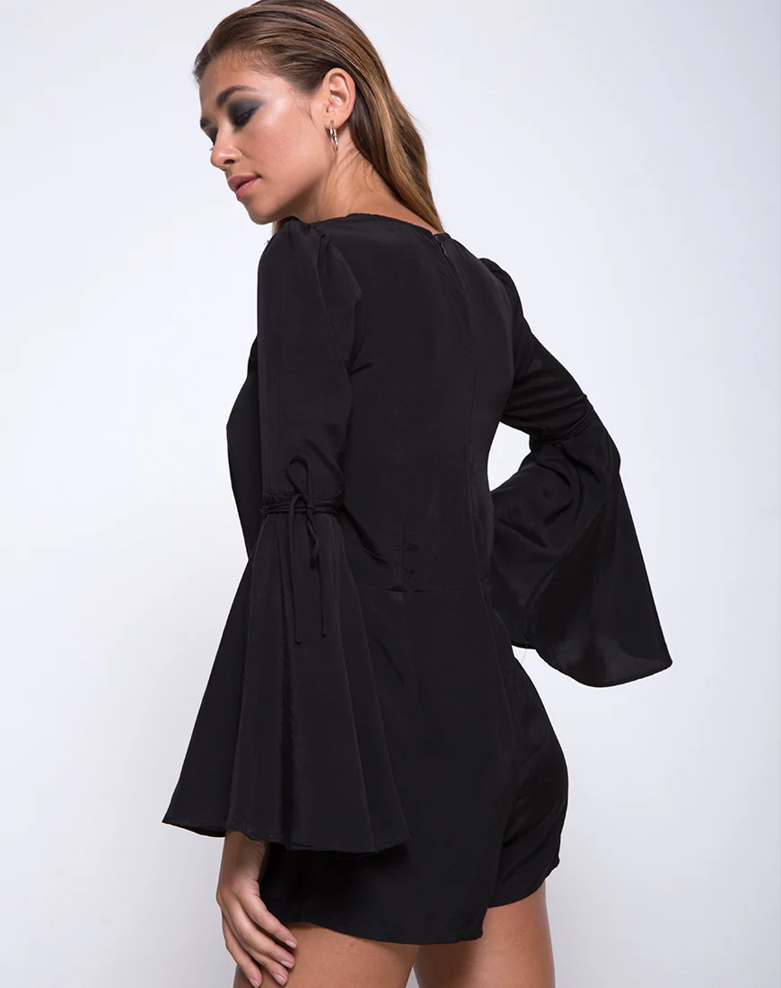 Holila Flute Sleeve Playsuit in Black - Image 2