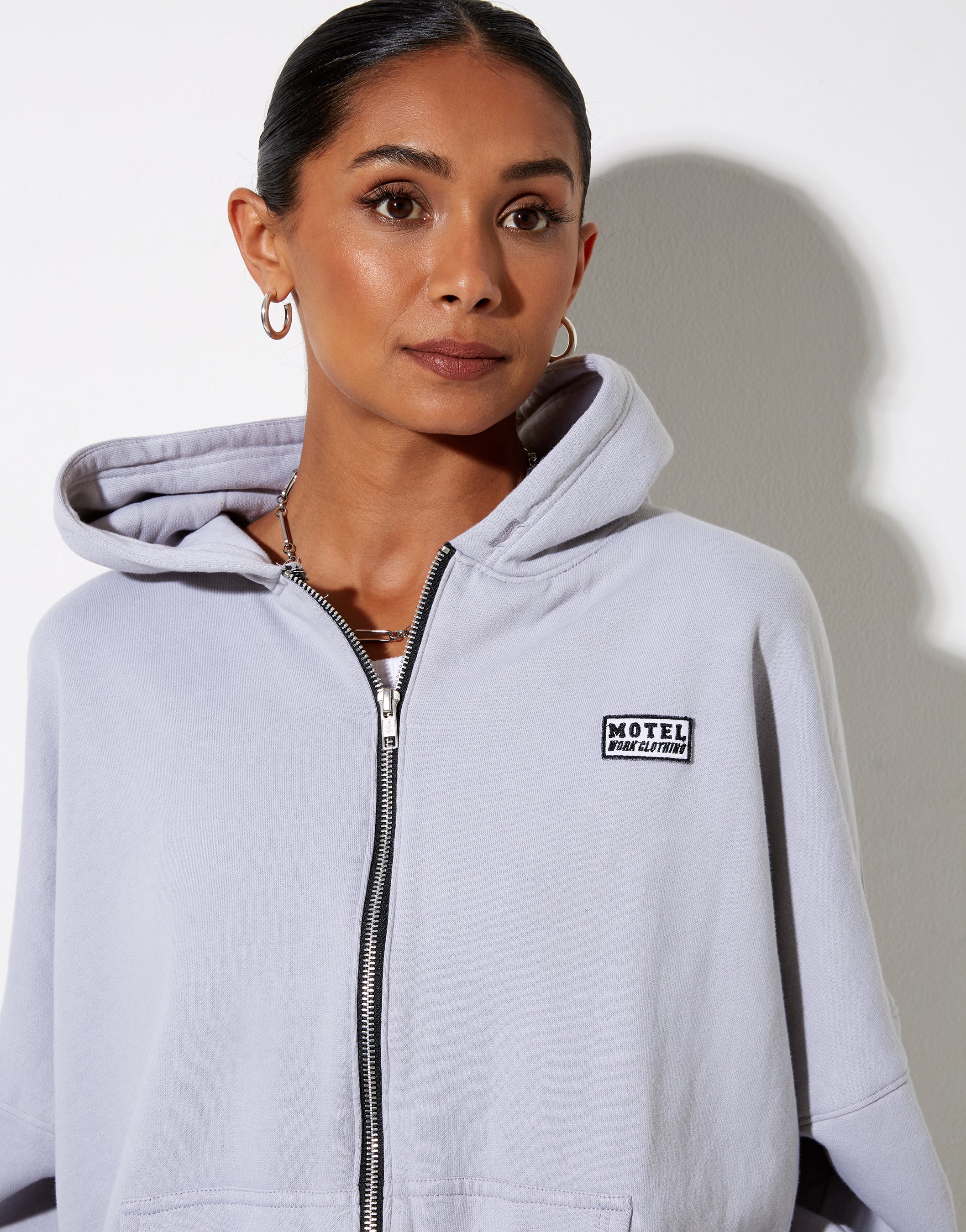 Hollack Hoodie in Lunar Rock with Motel Work Clothing Label Embro - Image 3