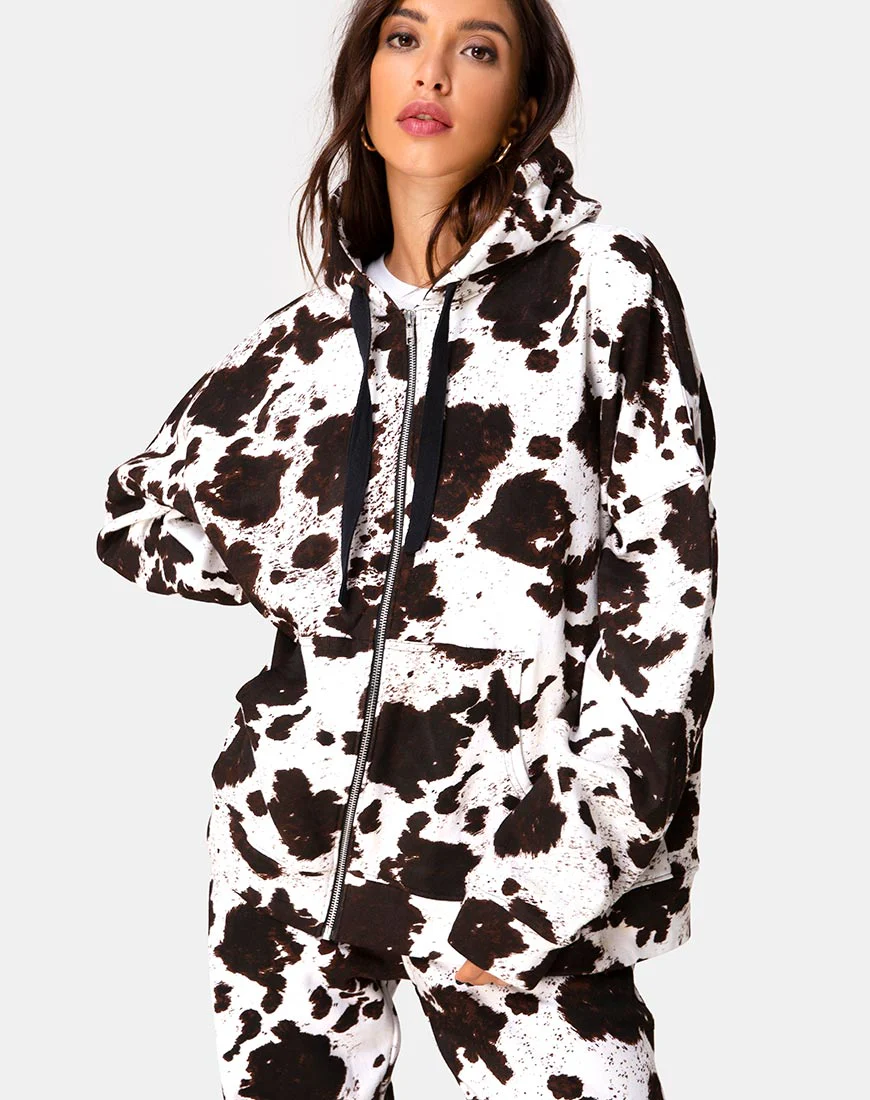 Hollack Zip Hoody in Cow Hide Brown/White - Image 2