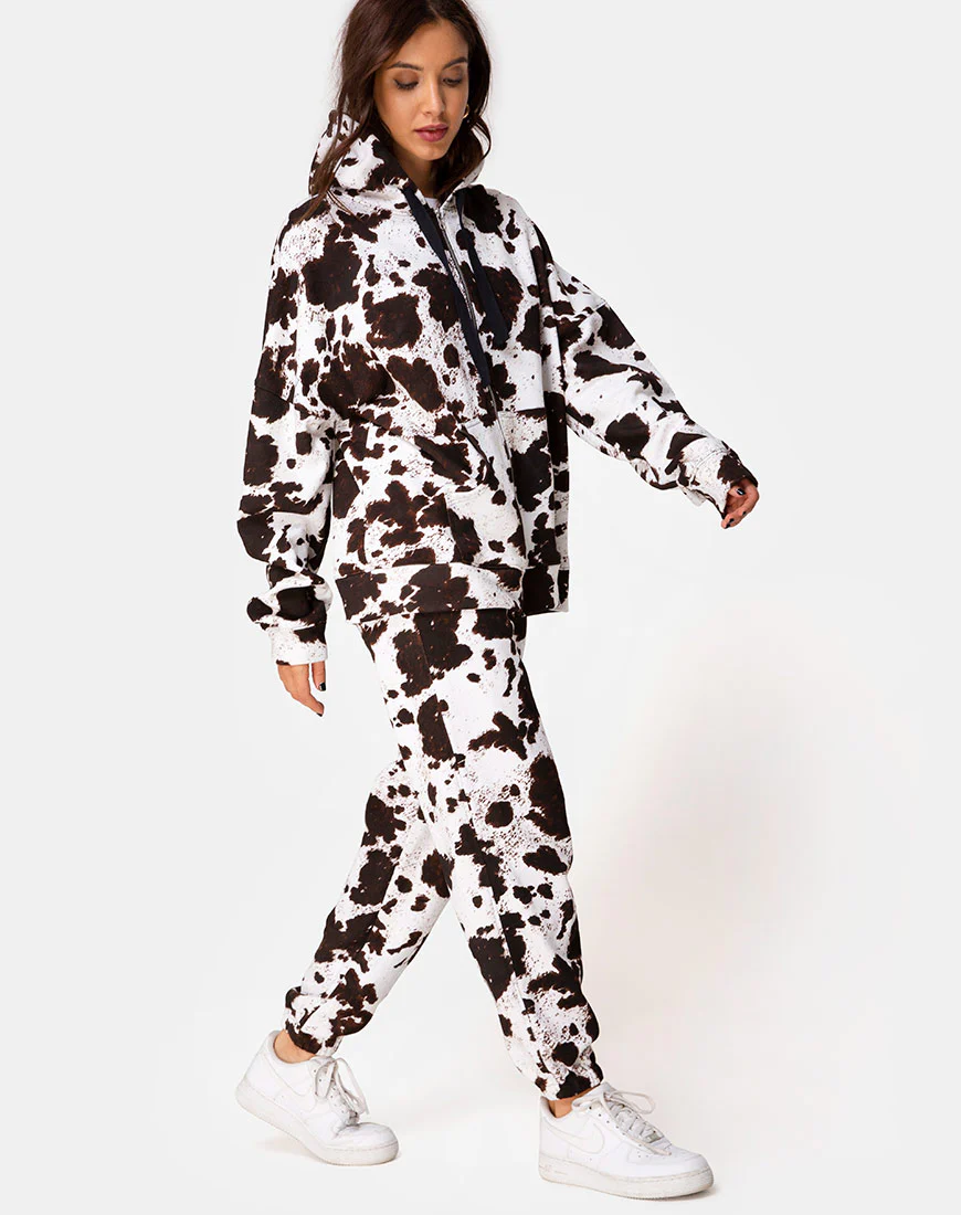 Hollack Zip Hoody in Cow Hide Brown/White - Image 3