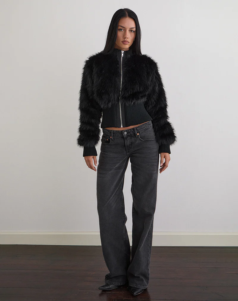 Homari Shaggy Faux Fur Jacket in Black - Image 3