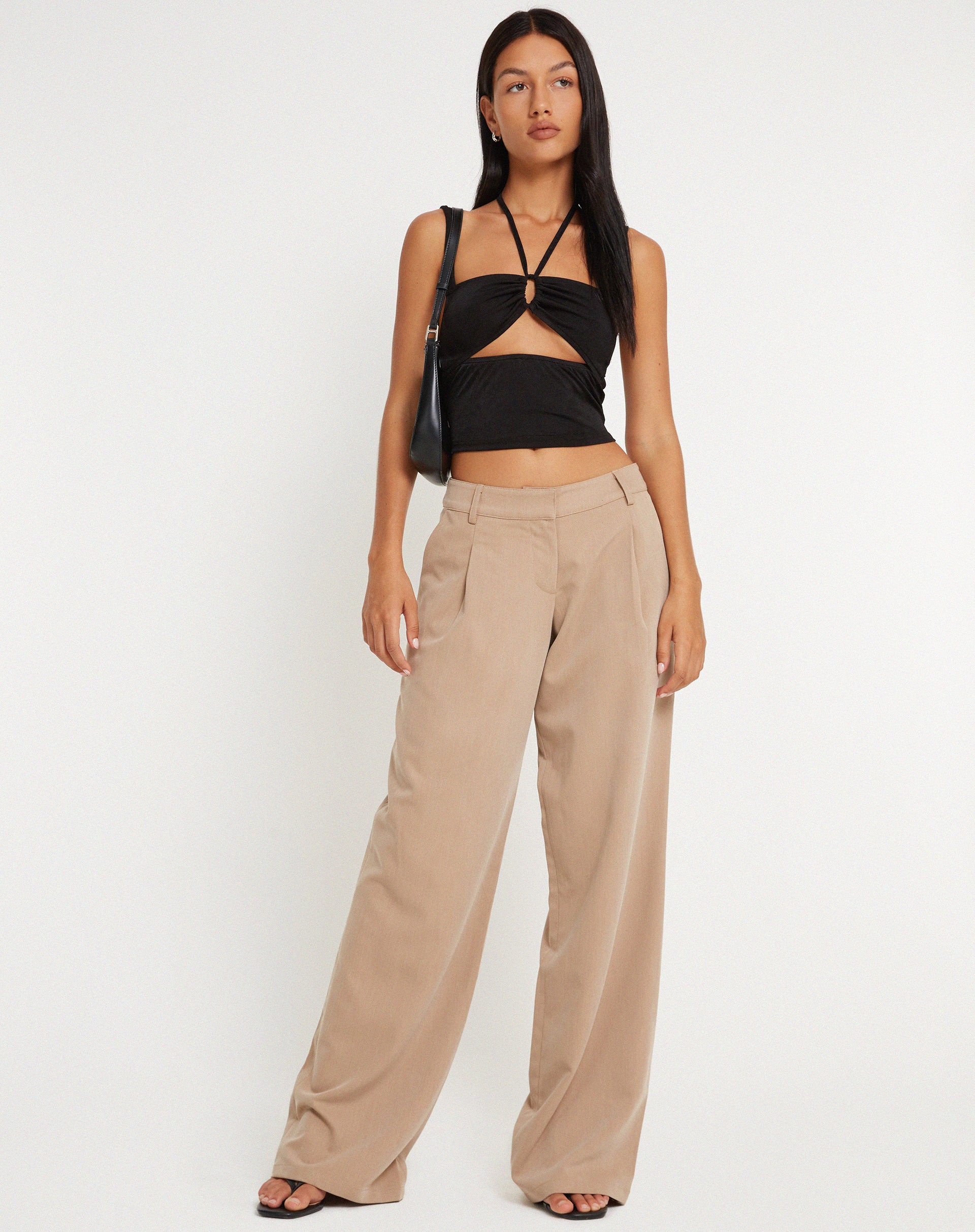 Hondra Wide Leg Trouser in Beige - Image 4