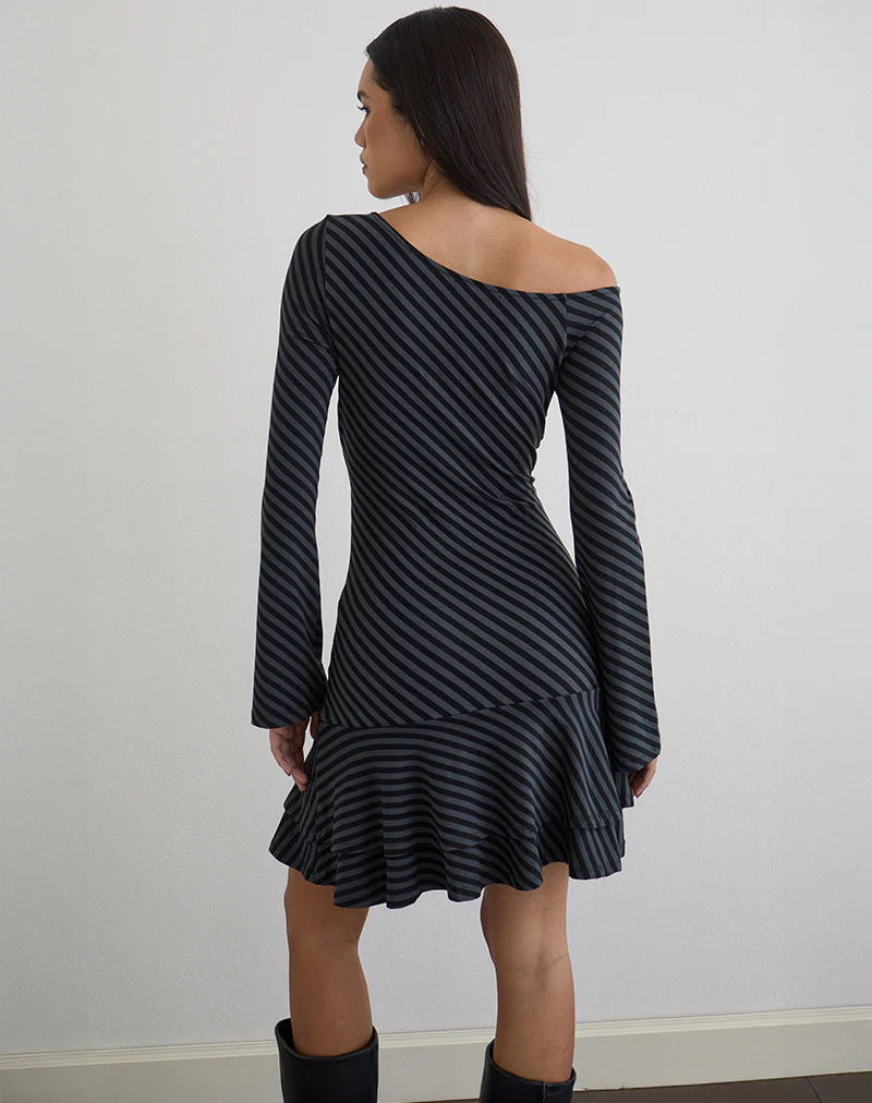 Hongsai Mini Dress in Oblique Stripe Ocean Storm - Image 3