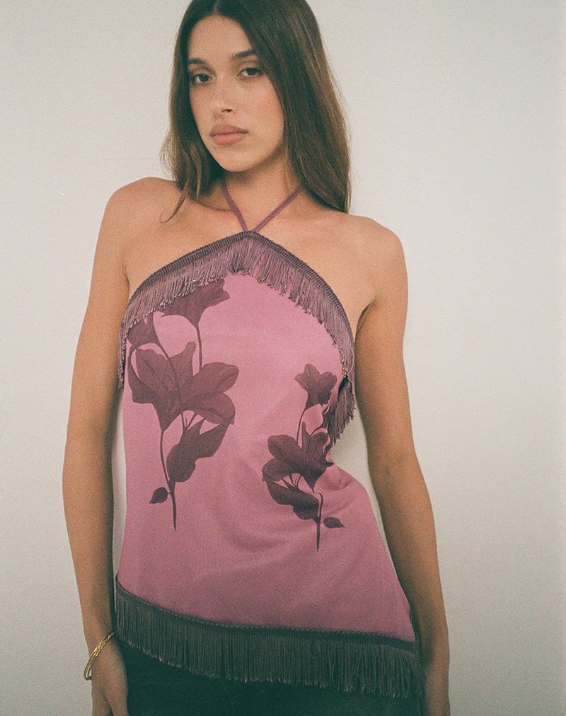 Howard Fringe Top in Tonal Flower Mauve - Image 5