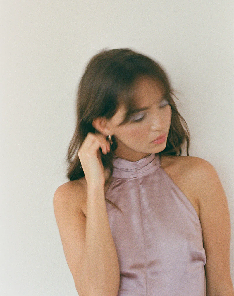Hydri Satin Halterneck Mini Dress in Baby Pink - Image 2