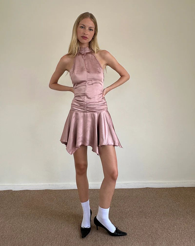 Hydri Satin Halterneck Mini Dress in Baby Pink - Image 5