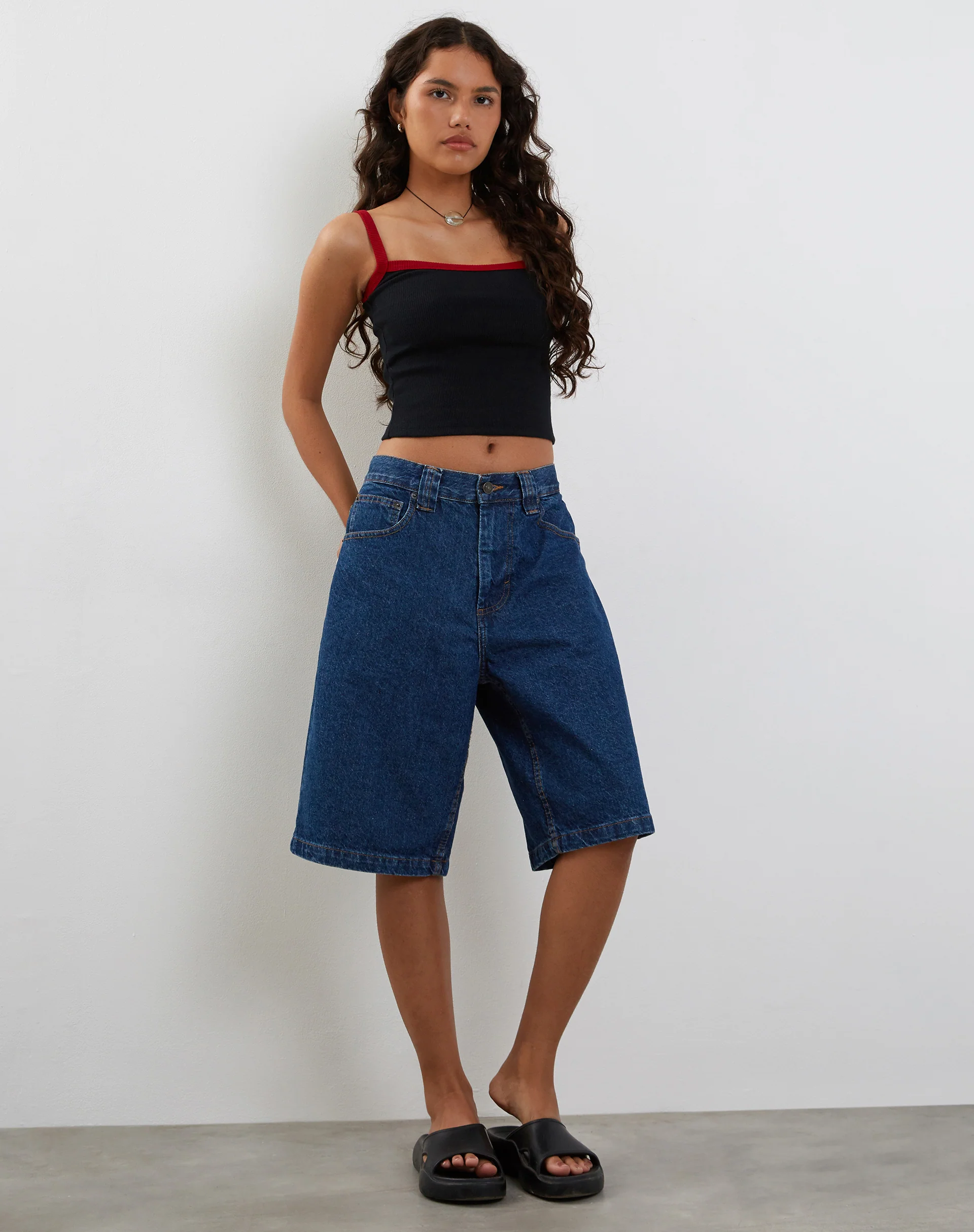 Icah Ribbed Vest Top in Black with Red Binding - Image 3