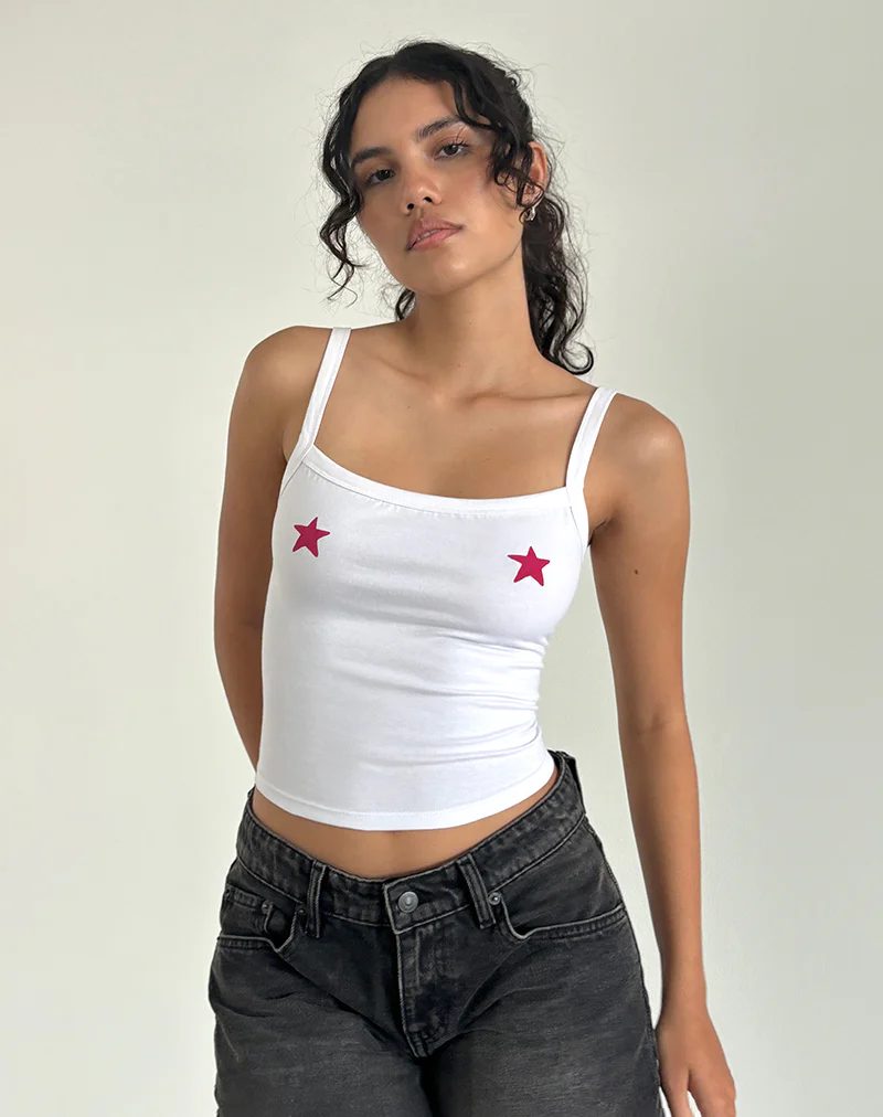 Icah Cami Top in White with Stars