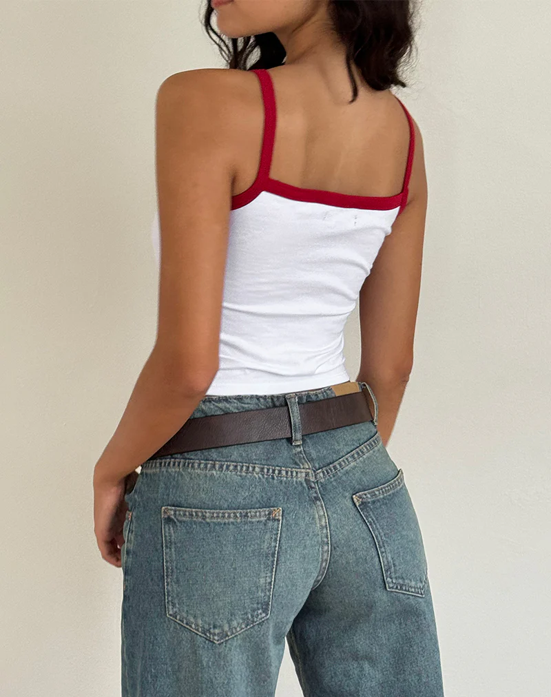 Icah Vest Top in White with Red Binding and Strawberry - Image 4