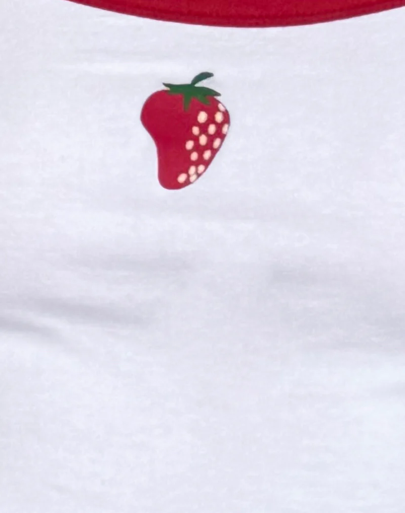Icah Vest Top in White with Red Binding and Strawberry - Image 6
