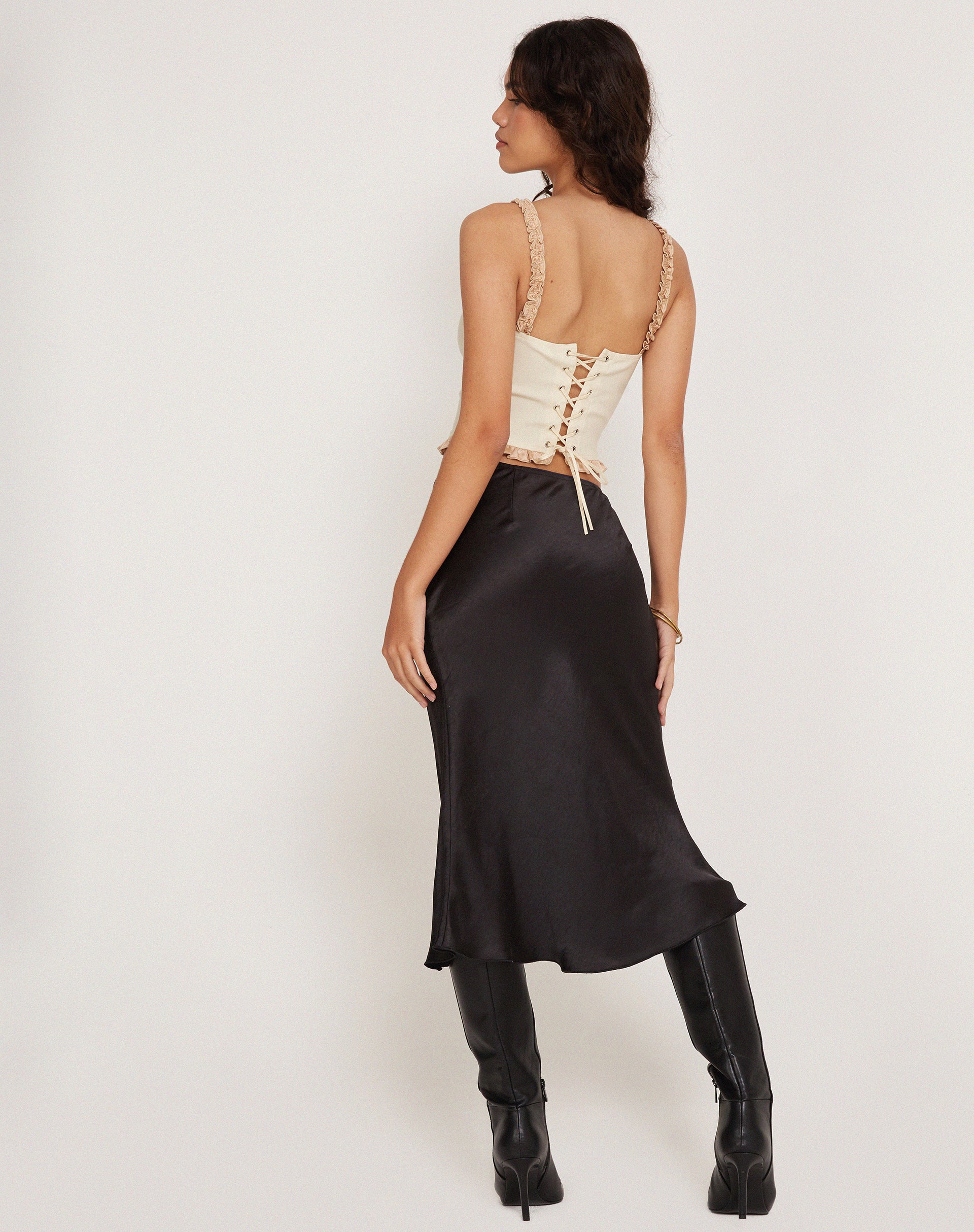 Idalia Corset Top in Cream with Satin Ruffle - Image 5