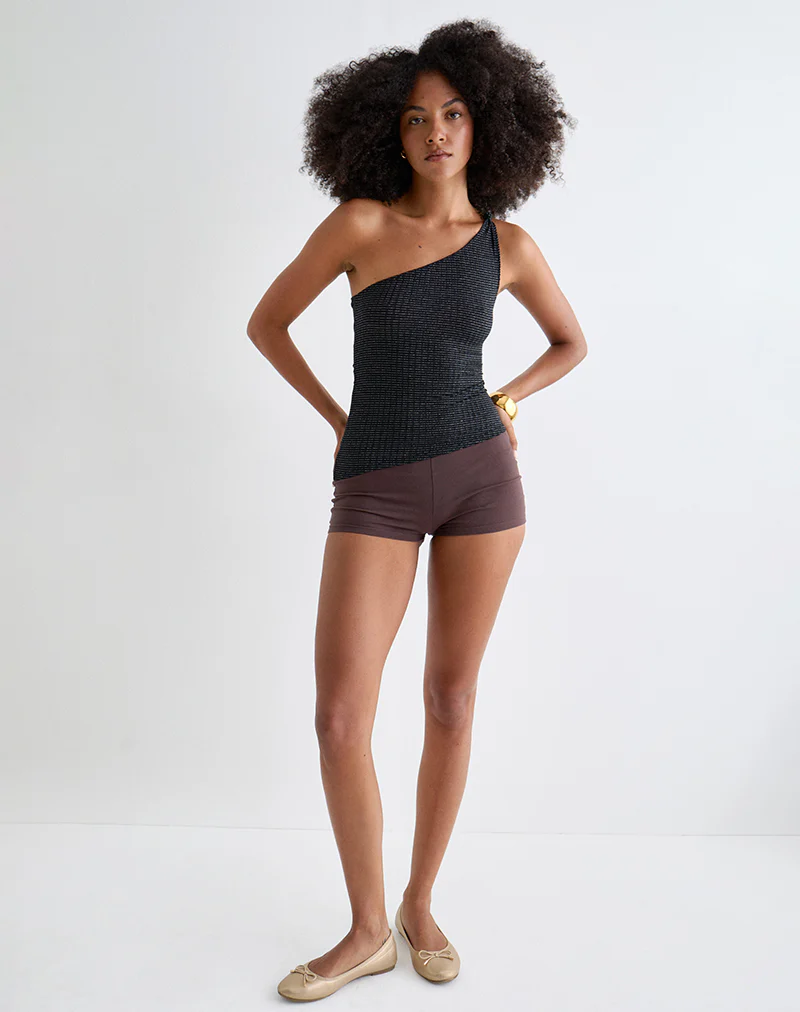 Idari One Shoulder Top in Metalic Stripe Jersey Black - Image 3