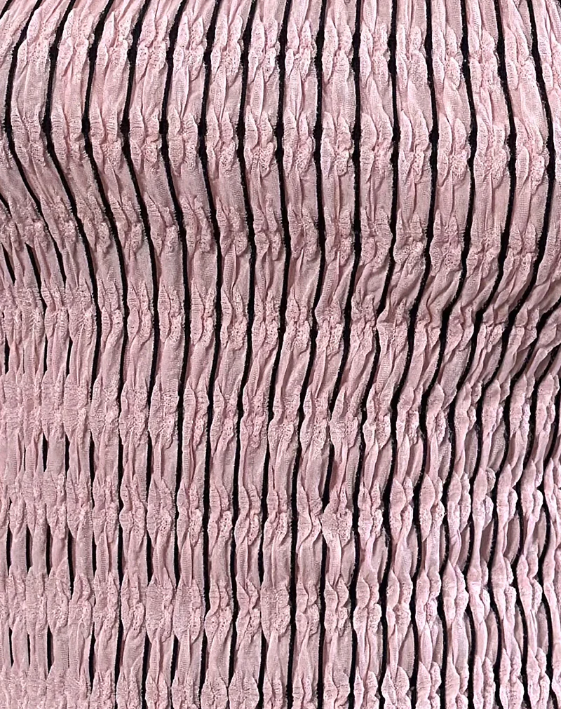 Idari One Shoulder Top in Stripe Textured Mesh Soft Pink - Image 5
