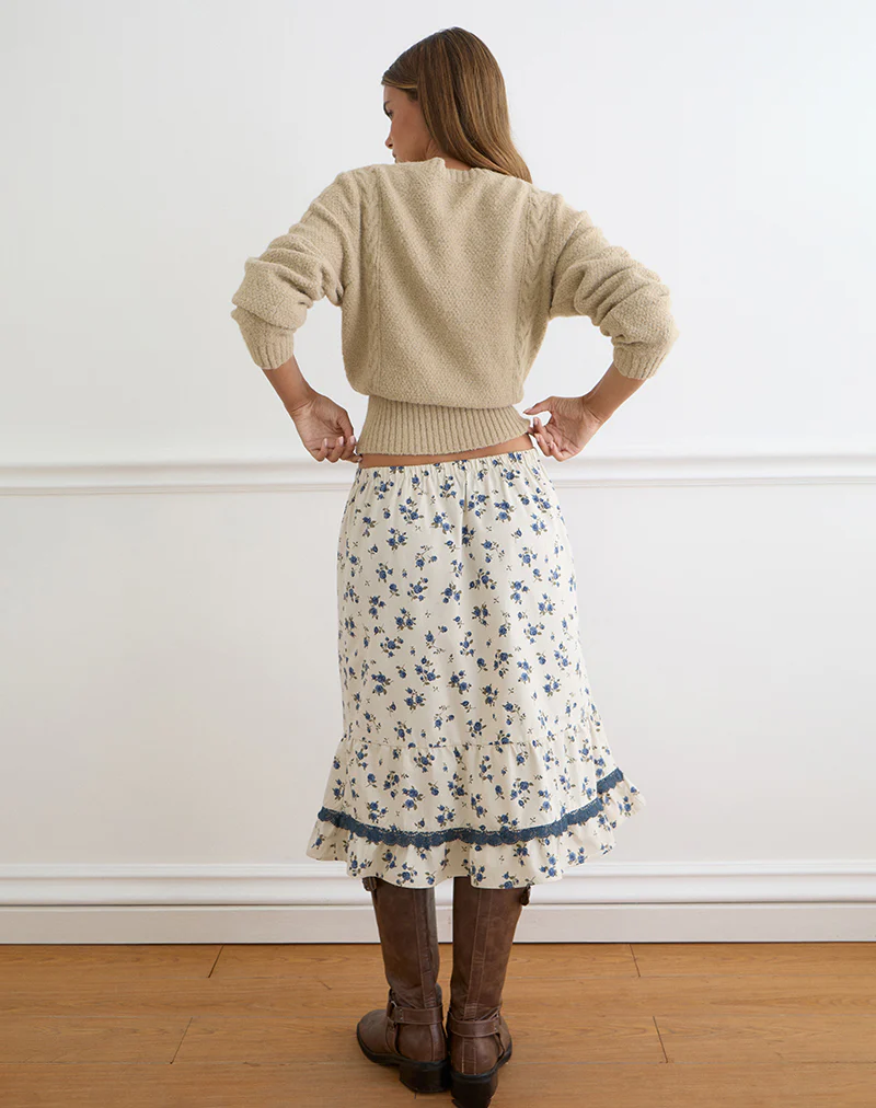 Ilaria Midi Skirt in Ditsy Leaf Rose Navy - Image 6