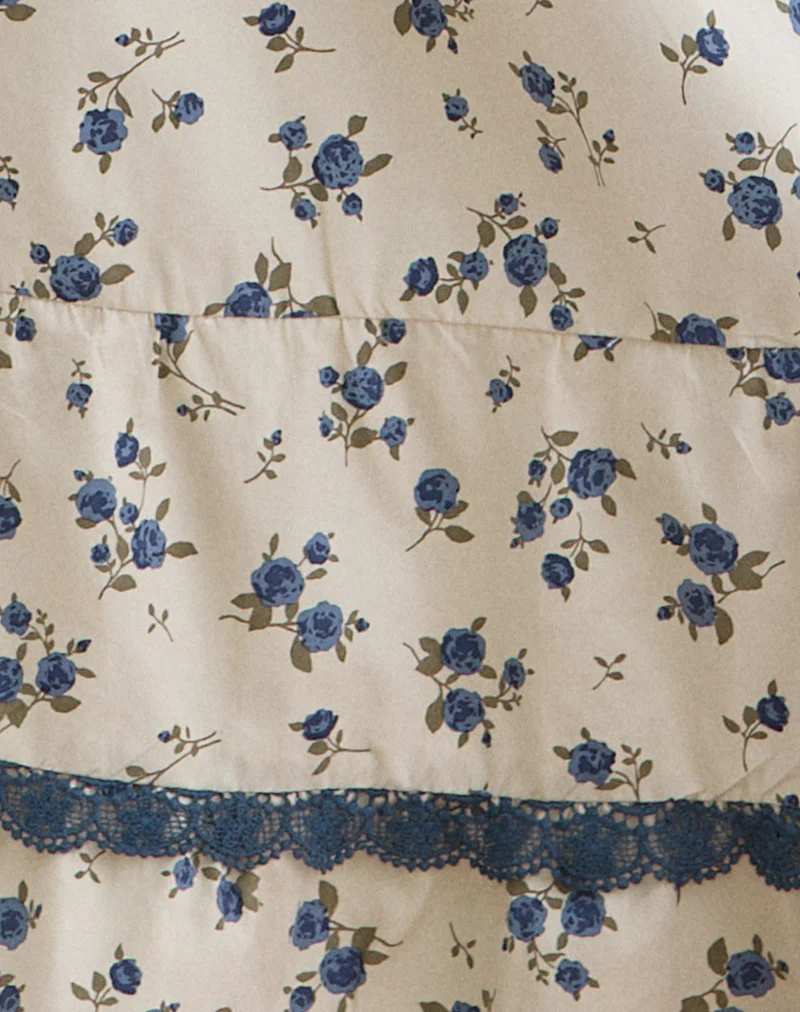 Ilaria Midi Skirt in Ditsy Leaf Rose Navy - Image 7