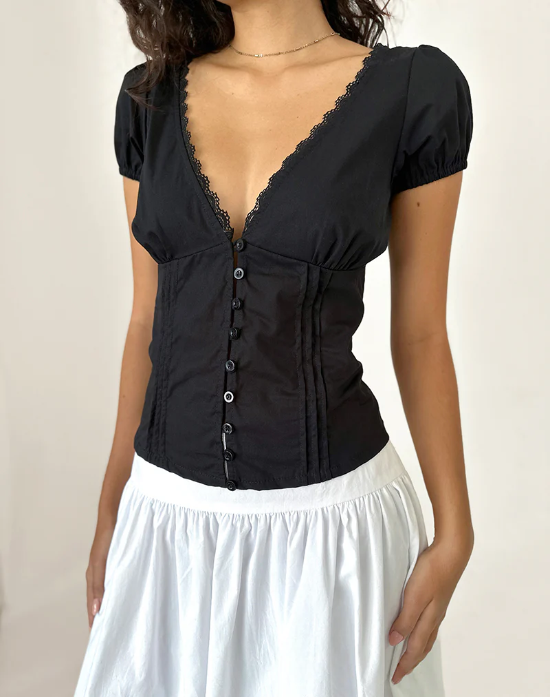 Ilias Corset Top in Poplin Black - Image 5