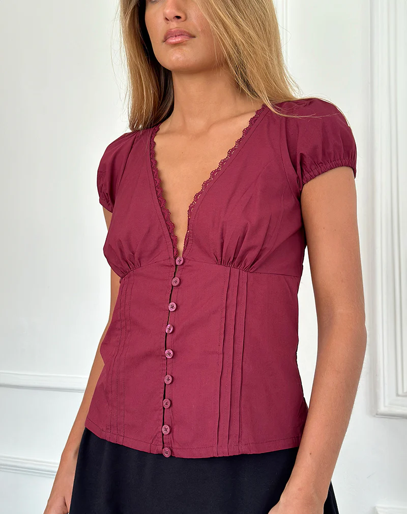 Ilias Corset Top in Poplin Burgundy - Image 5