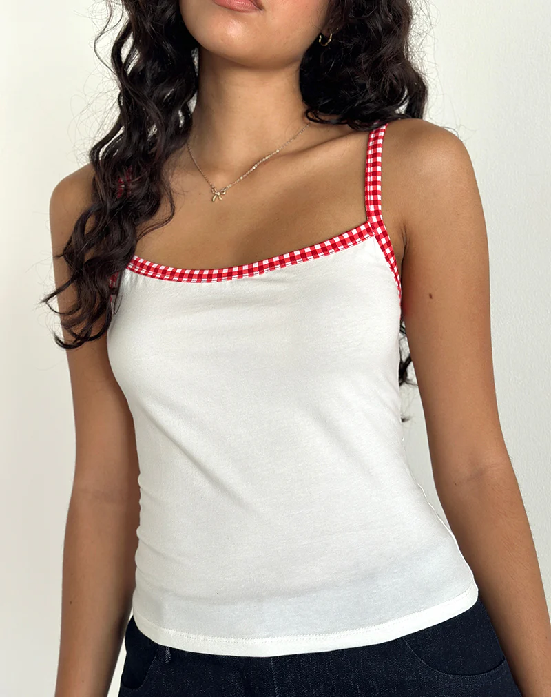 Ilisna Top in Off White with Red Gingham Binding - Image 3