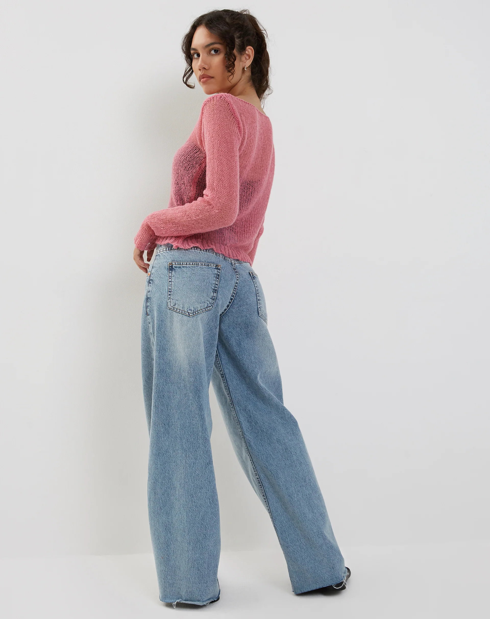 Imelda Fine Open Knit Long Sleeve Top in Pink - Image 5