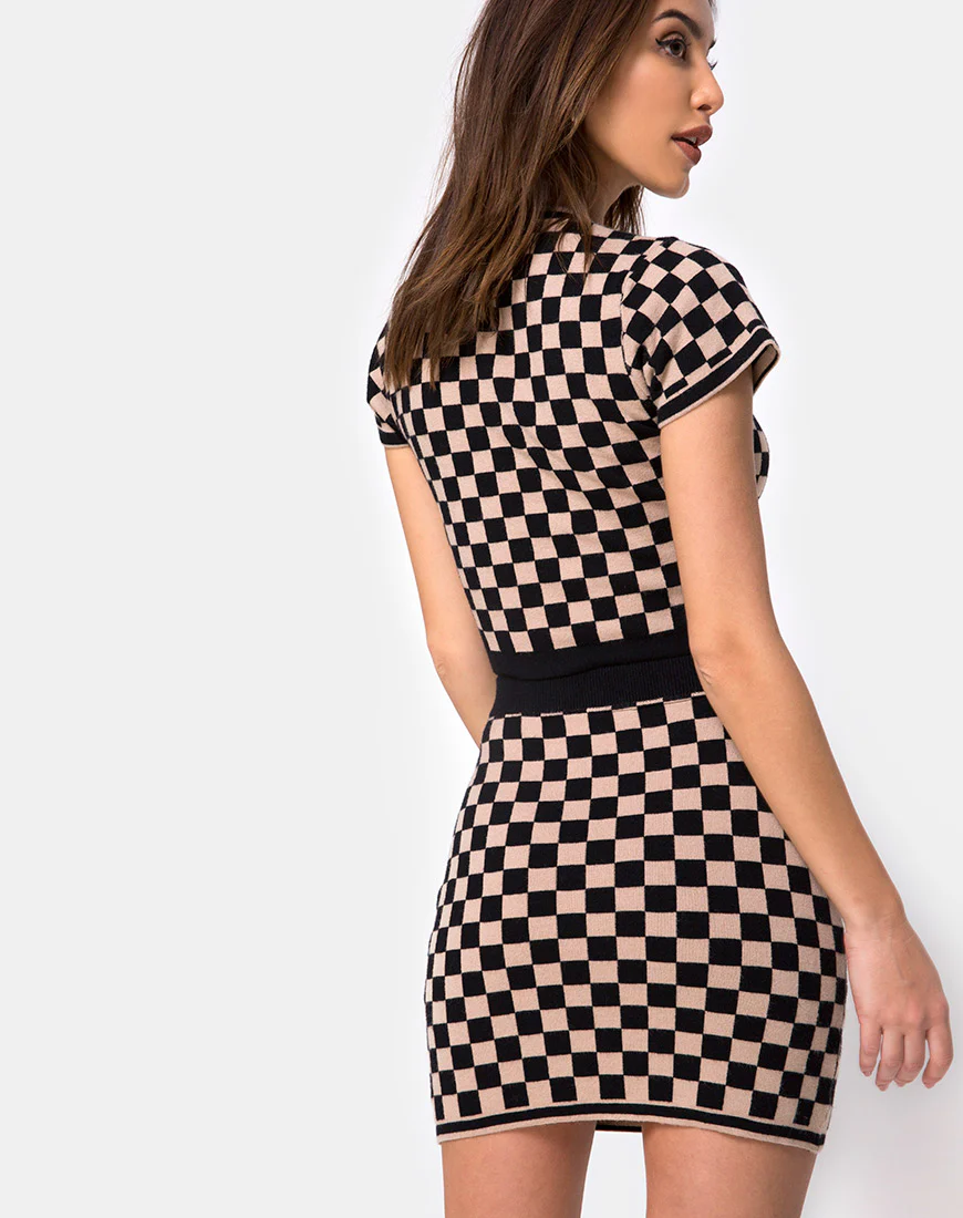 Immie Mini Skirt in Checkerboard Tan - Image 2