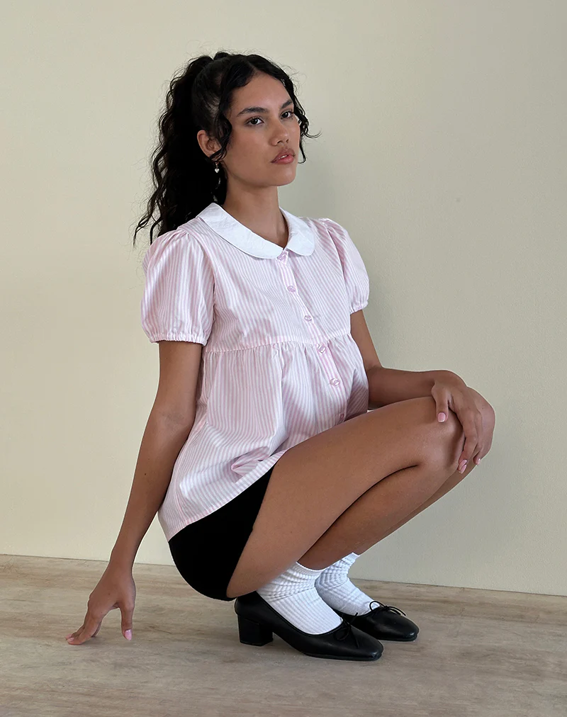 Immy Top in Small Stripe Vertical Candy Pink - Image 3