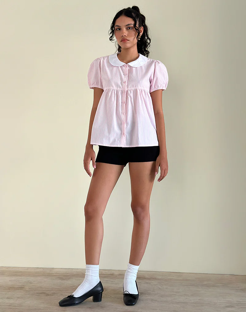 Immy Top in Small Stripe Vertical Candy Pink - Image 4