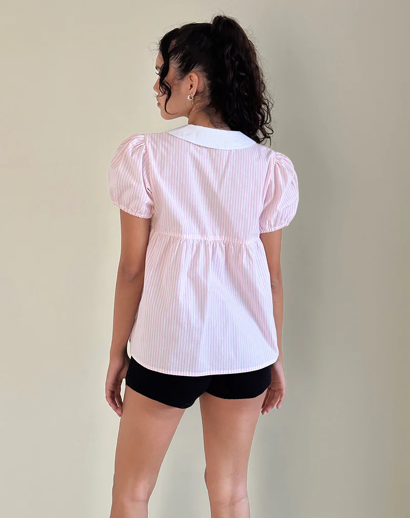 Immy Top in Small Stripe Vertical Candy Pink - Image 5