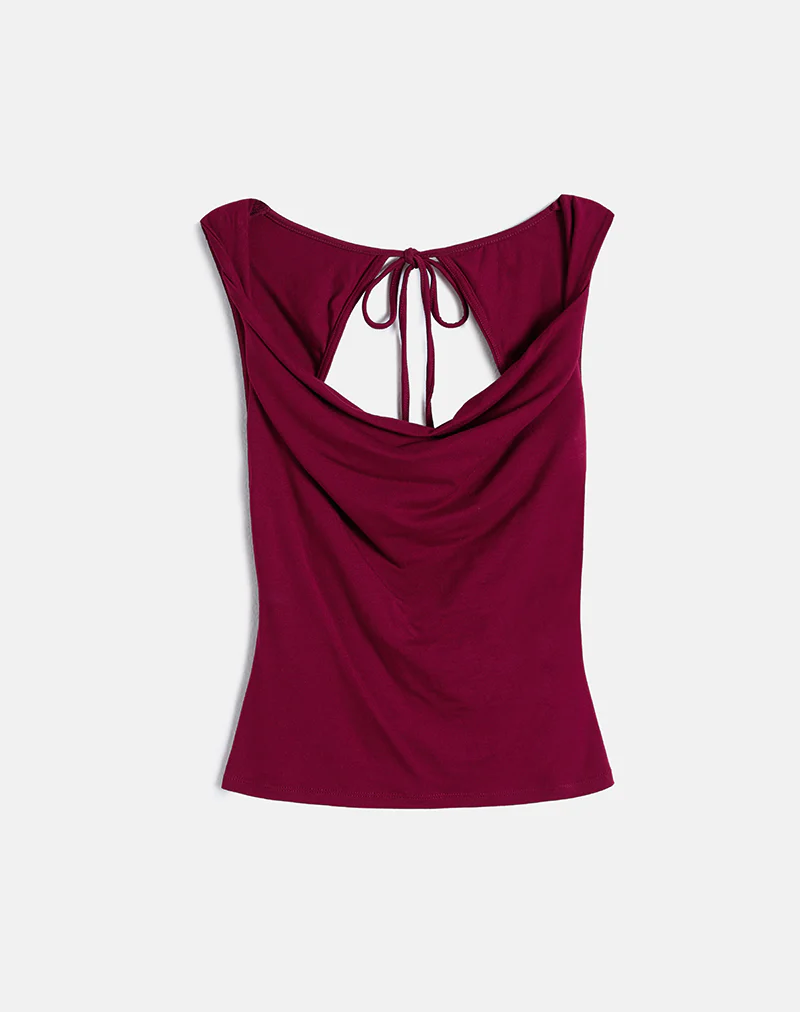 Imrie Open Back Top in Rayon Jersey Burgundy - Image 5