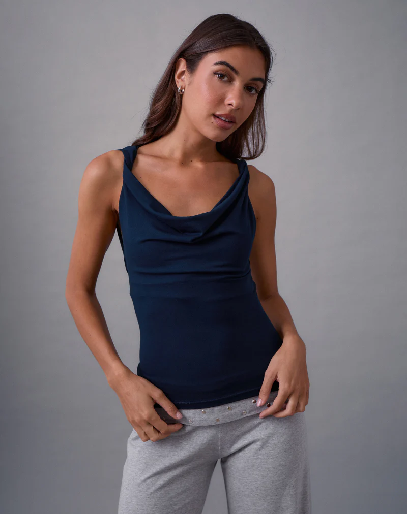 Imrie Open Back Top in Rayon Jersey Navy - Image 5