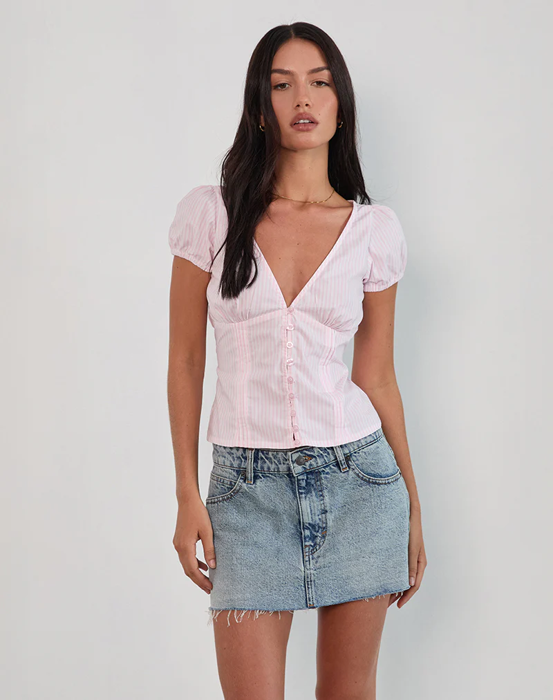 Inasha Top in Candy Pink Small Vertical Stripe - Image 4