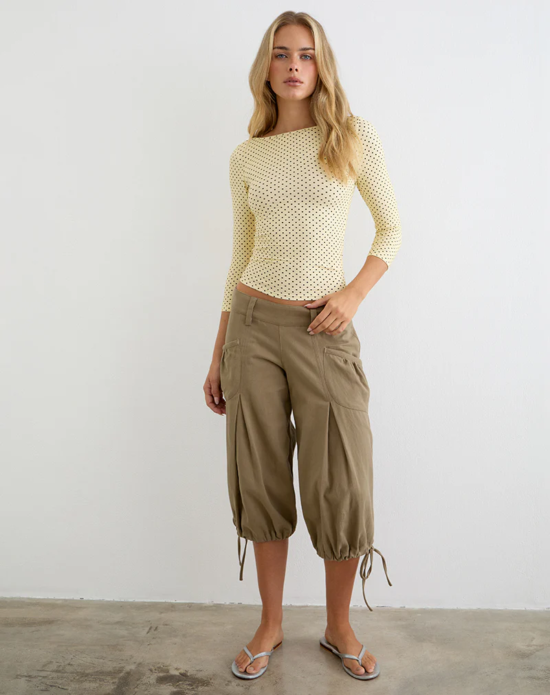 Ione Quarter Sleeve Top in Butter Yellow with Micro Polka Dots - Image 2
