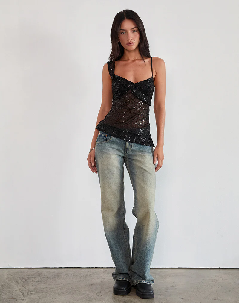 Iranila Asymmetric Top in Gauzy Sequin Black - Image 4