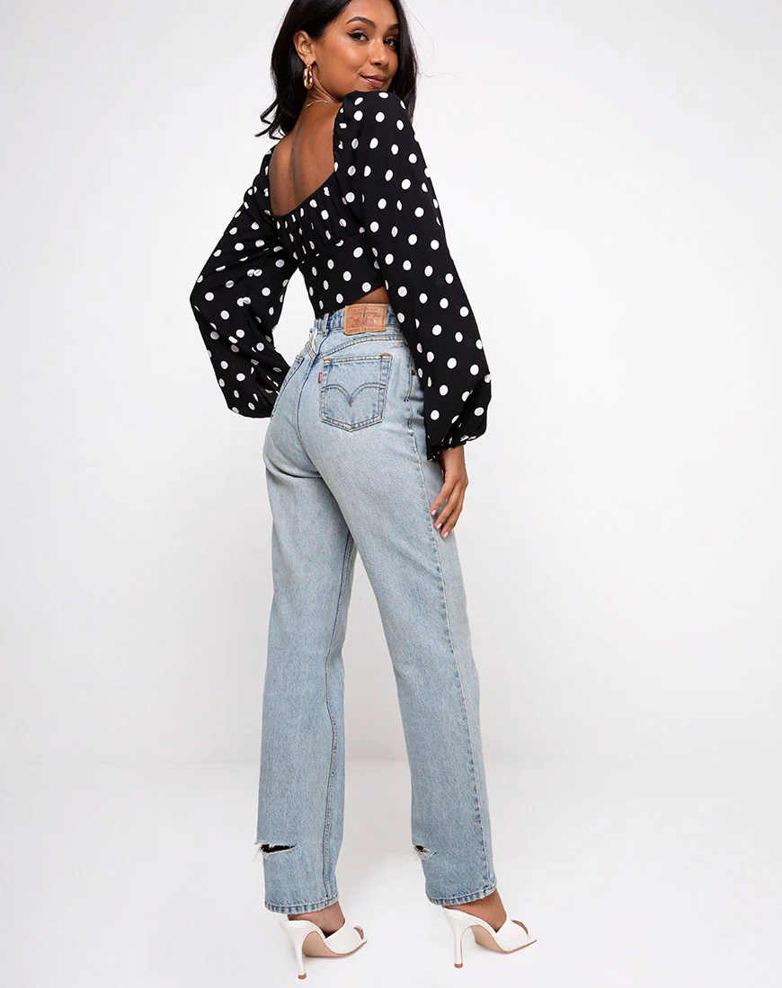 Irene Longsleeve Top in 80's Polka Black - Image 4