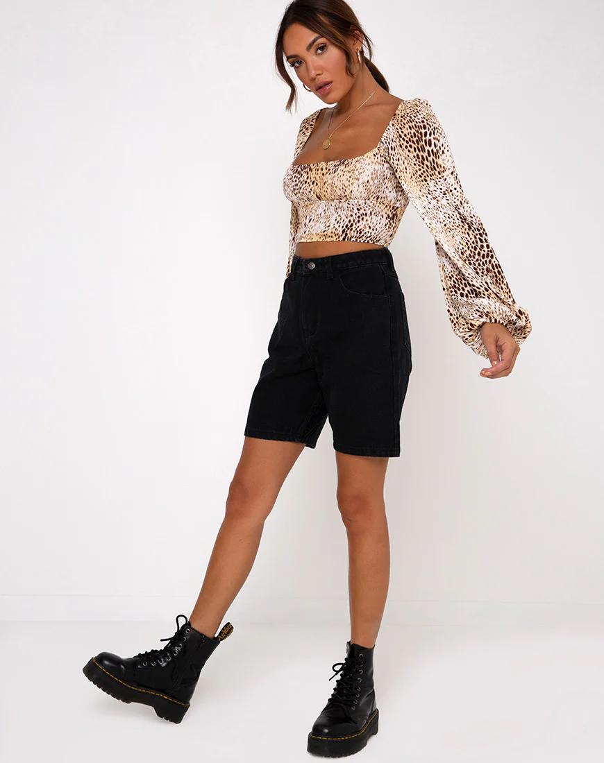 Irene Longsleeve Top in Crinkle Sand Leopard - Image 6